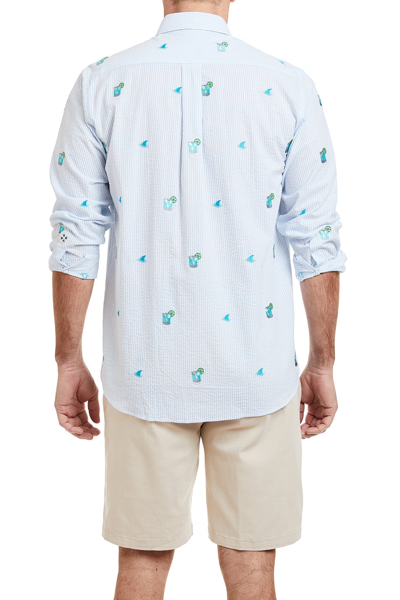 Chase Shirt Blue Seersucker with Fin & Tonic MENS SPORT SHIRTS Castaway Nantucket Island