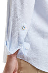 Chase Shirt Blue Seersucker With Pastel Racing Horse MENS SPORT SHIRTS Castaway Nantucket Island