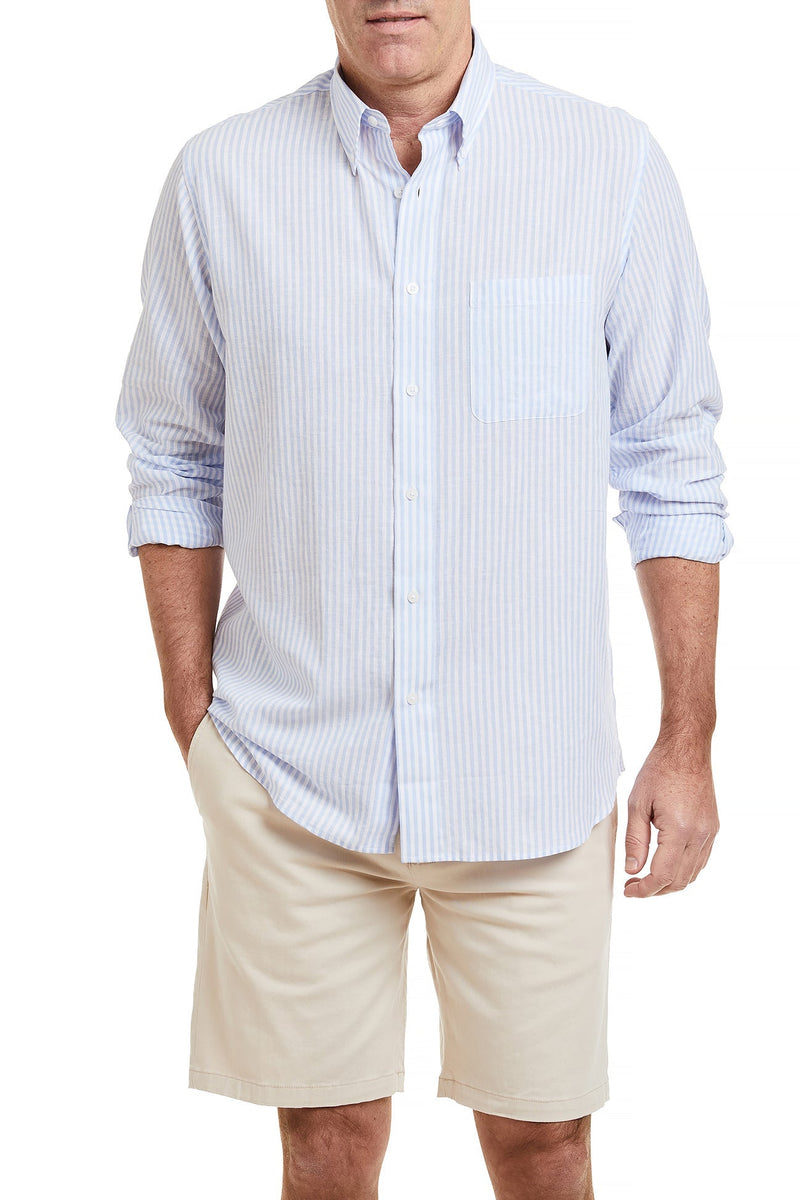 Chase Shirt Linen Blue Stripe MENS SPORT SHIRTS Castaway Nantucket Island