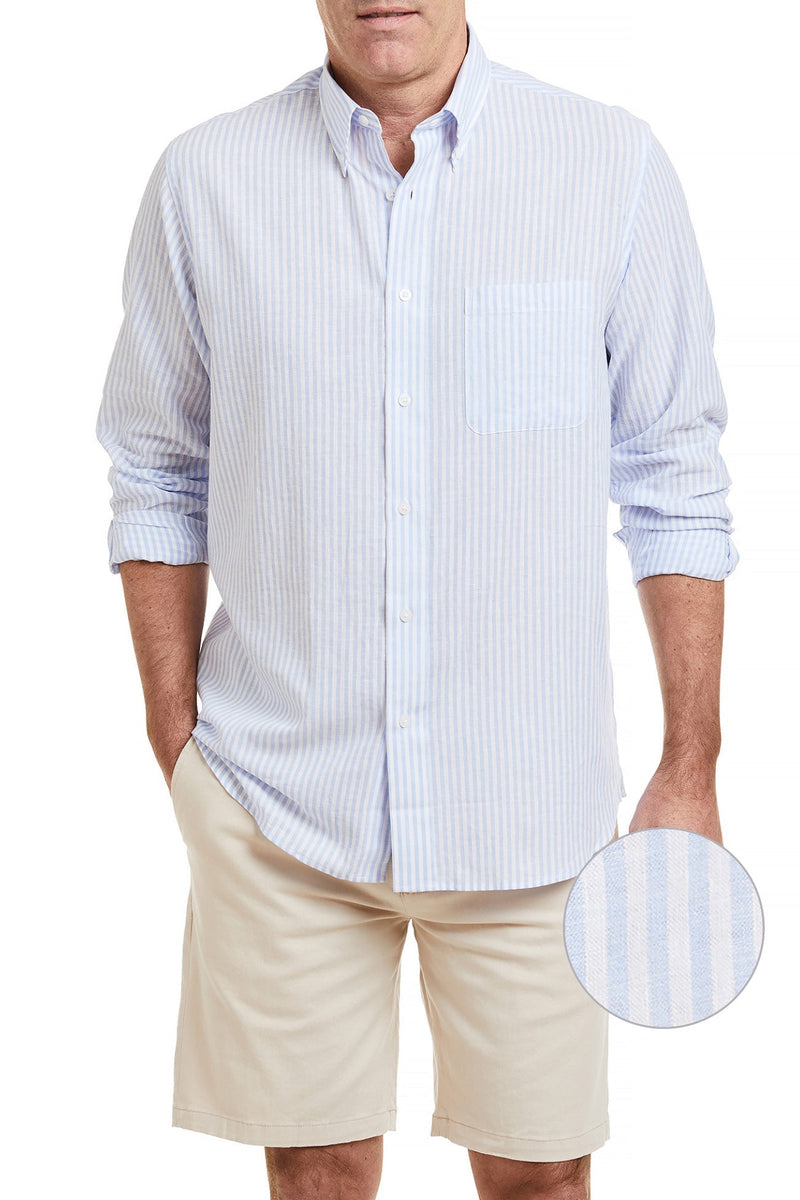 Chase Shirt Linen Blue Stripe MENS SPORT SHIRTS Castaway Nantucket Island
