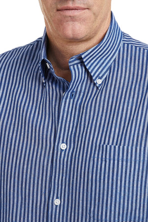 Chase Shirt Linen Navy & Blue Stripe MENS SPORT SHIRTS Castaway Nantucket Island