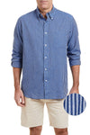 Chase Shirt Linen Navy & Blue Stripe MENS SPORT SHIRTS Castaway Nantucket Island