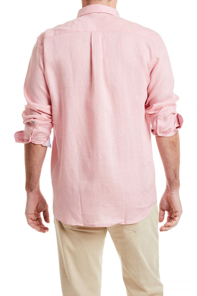 Chase Shirt Linen Pink With Powder Blue Trim and Martini MENS SPORT SHIRTS Castaway Nantucket Island