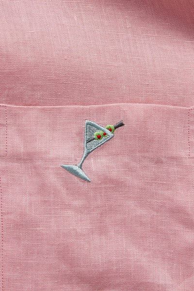 Chase Shirt Linen Pink With Powder Blue Trim and Martini MENS SPORT SHIRTS Castaway Nantucket Island