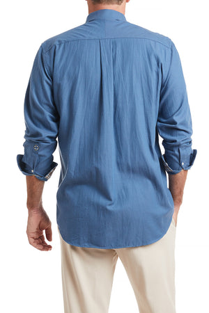 Chase Shirt Mariner Blue Flannel with Stable Tattersall Tan Trim MENS SPORT SHIRTS Castaway Nantucket Island