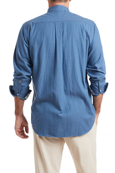 Chase Shirt Mariner Blue Flannel with Stable Tattersall Tan Trim MENS SPORT SHIRTS Castaway Nantucket Island