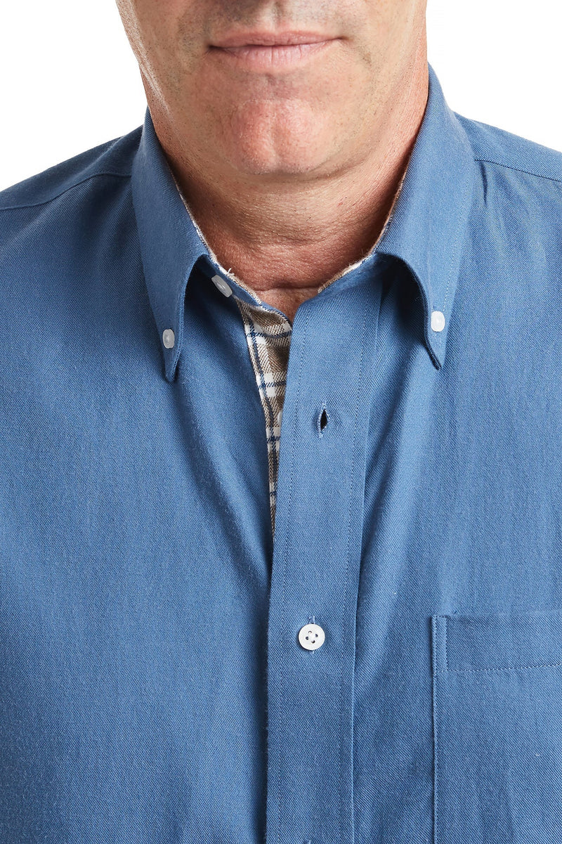 Chase Shirt Mariner Blue Flannel with Stable Tattersall Tan Trim MENS SPORT SHIRTS Castaway Nantucket Island