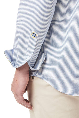 Chase Shirt Oxford Blue Stripe with Dress Stewart Trim - Castaway Nantucket Island