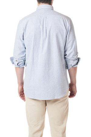 Chase Shirt Oxford Blue Stripe with Dress Stewart Trim - Castaway Nantucket Island