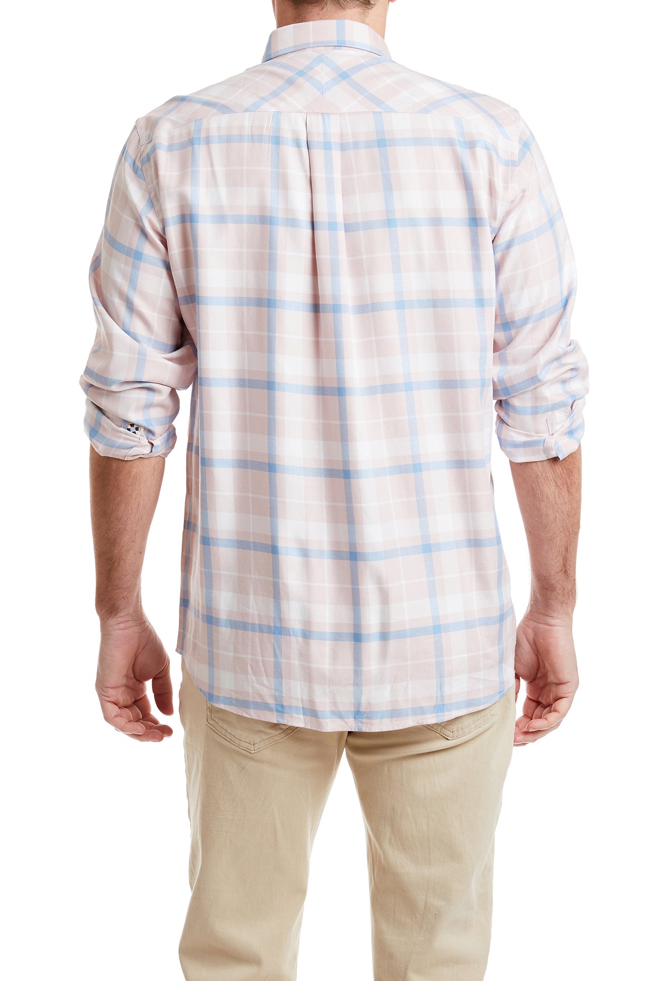 pink and blue button down