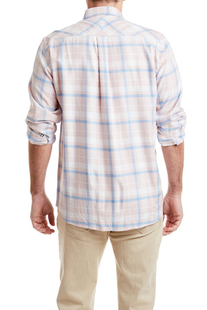 Chase Shirt Pink with Blue Windowpane MENS SPORT SHIRTS Castaway Nantucket Island