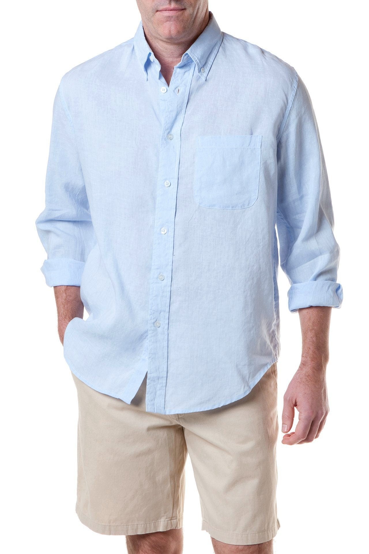 Chase Shirt Powder Blue Linen - MENS SPORT SHIRTS - Castaway Nantucket Island