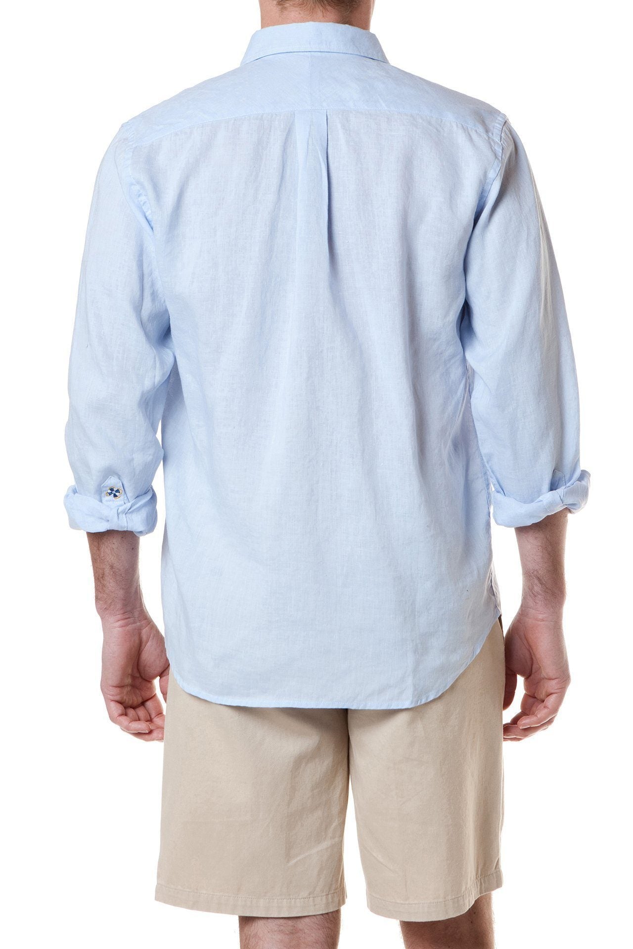 Chase Shirt Powder Blue Linen - MENS SPORT SHIRTS - Castaway Nantucket Island