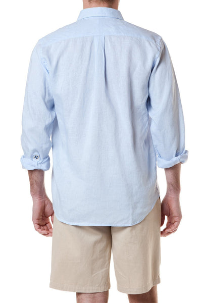 Chase Shirt Powder Blue Linen - MENS SPORT SHIRTS - Castaway Nantucket Island