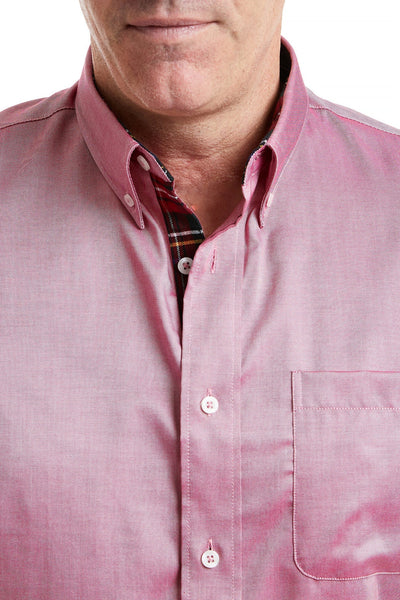 Chase Shirt Red Oxford with Black Stewart Plaid Trim MENS SPORT SHIRTS Castaway Nantucket Island