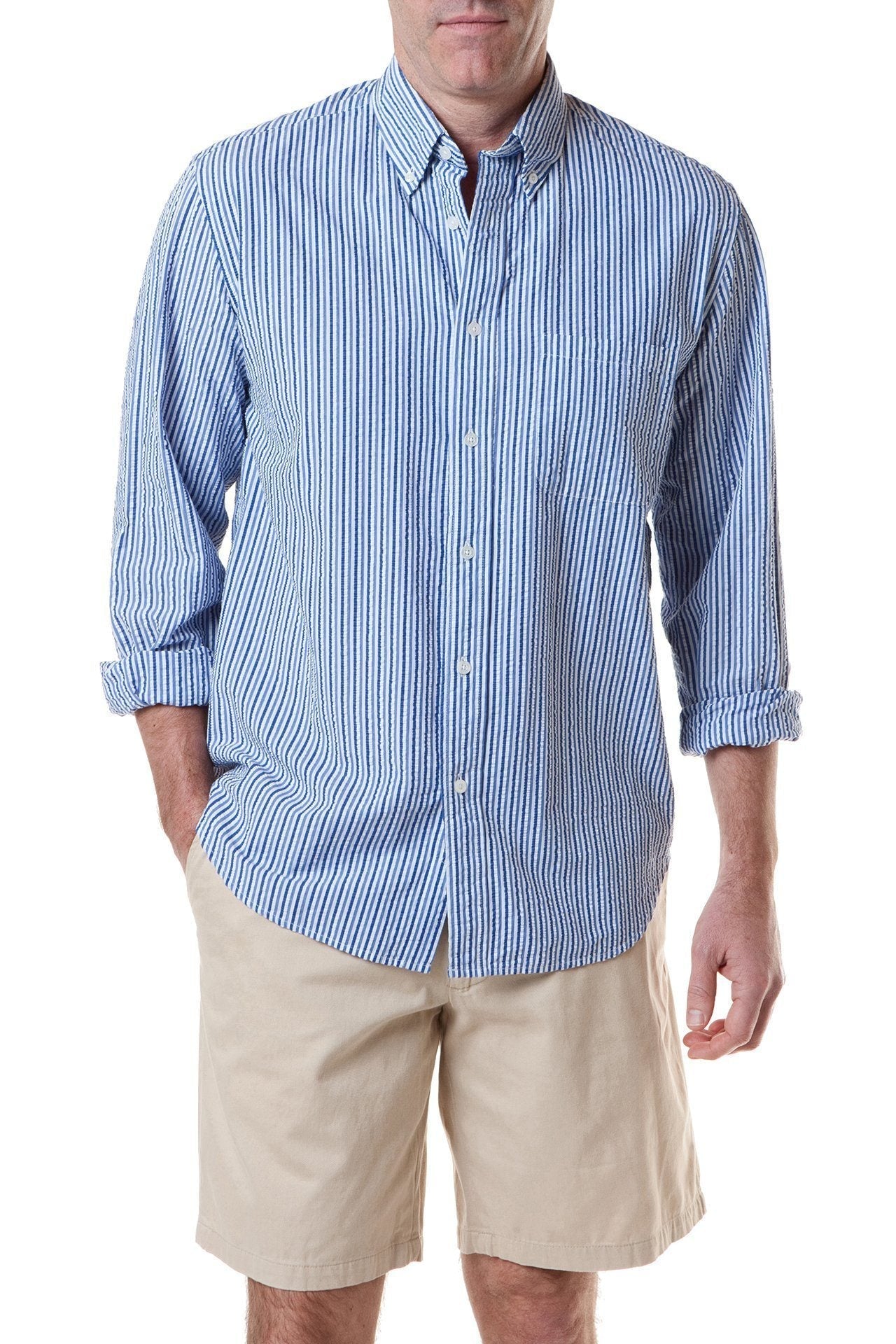 Chase Shirt Royal & Navy Seersucker - ARCHIVED - Castaway Nantucket Island