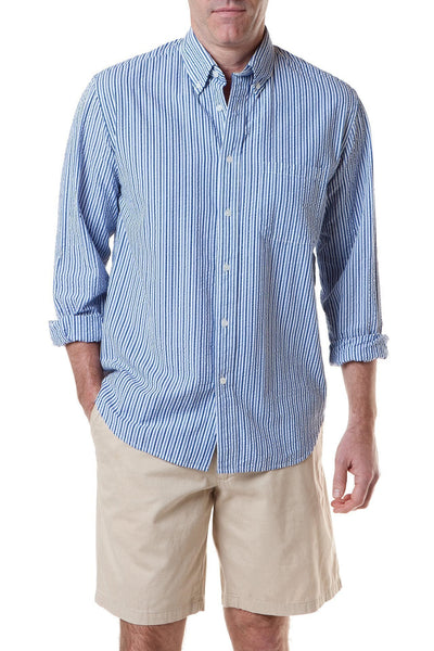 Chase Shirt Royal & Navy Seersucker - ARCHIVED - Castaway Nantucket Island