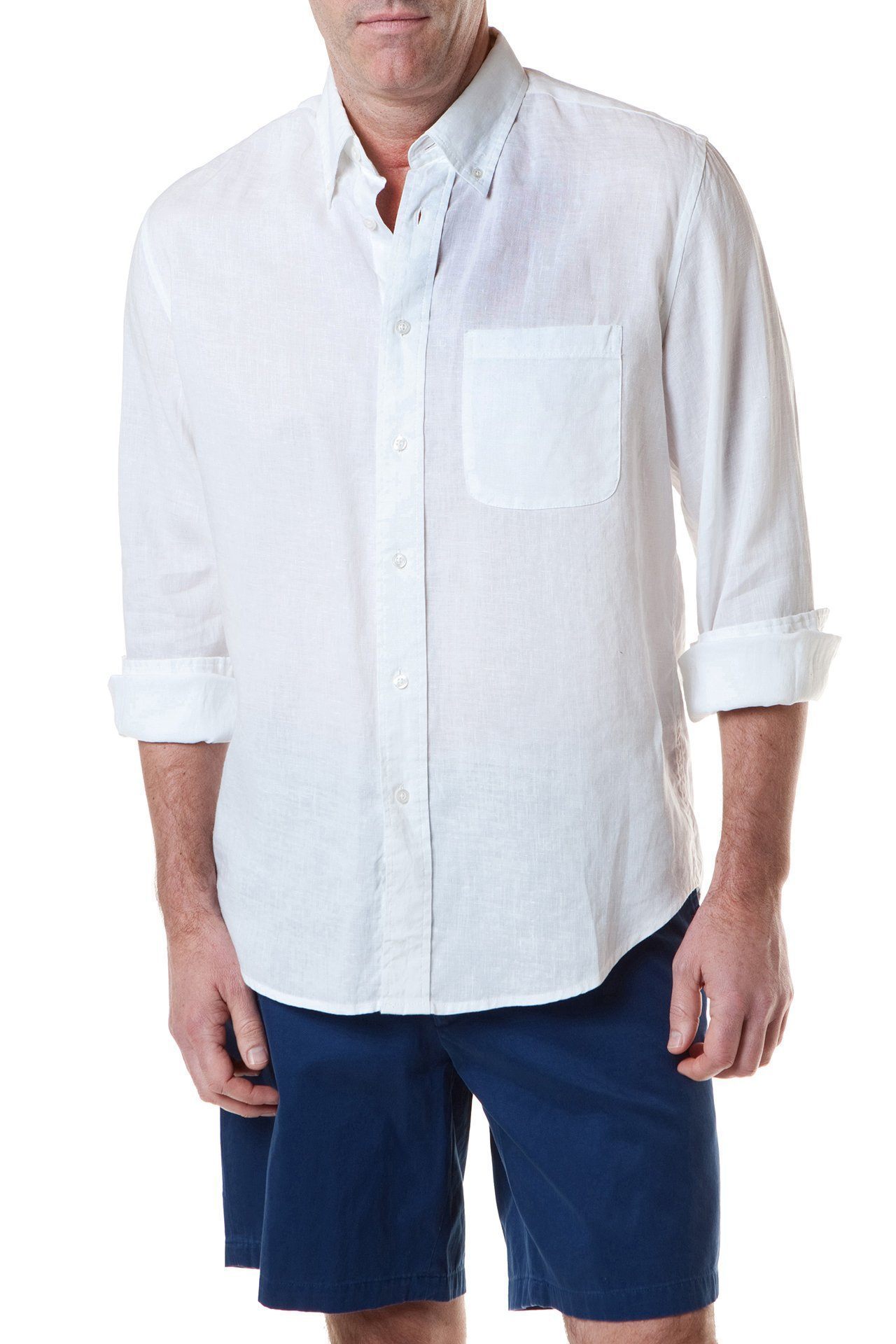 Chase Shirt White Linen - MENS SPORT SHIRTS - Castaway Nantucket Island