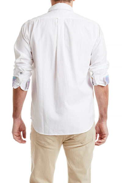 Chase Shirt White Oxford with Bimini Madras Trim MENS SPORT SHIRTS Castaway Nantucket Island