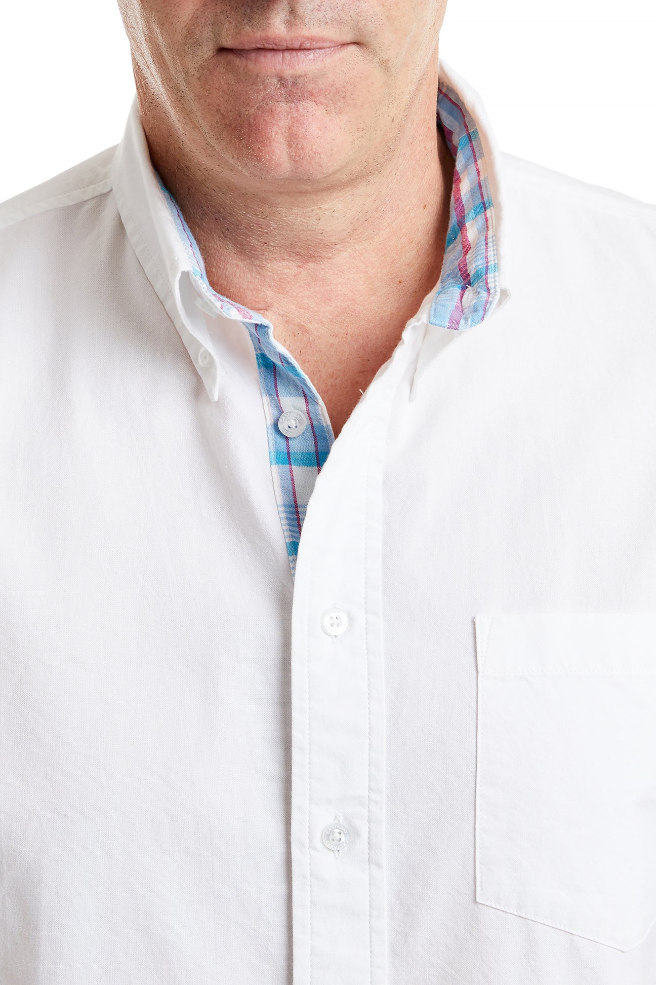 Chase Shirt White Oxford with Bimini Madras Trim MENS SPORT SHIRTS Castaway Nantucket Island