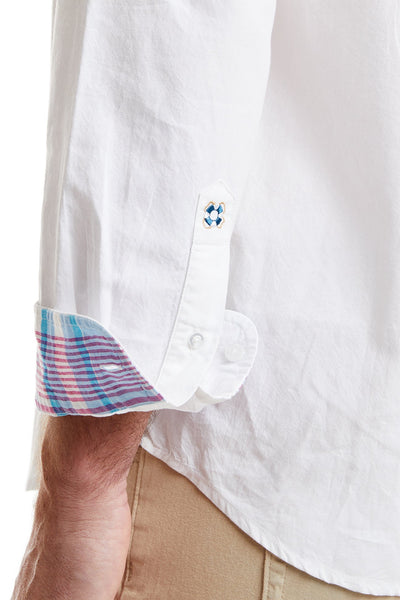 Chase Shirt White Oxford with Bimini Madras Trim MENS SPORT SHIRTS Castaway Nantucket Island