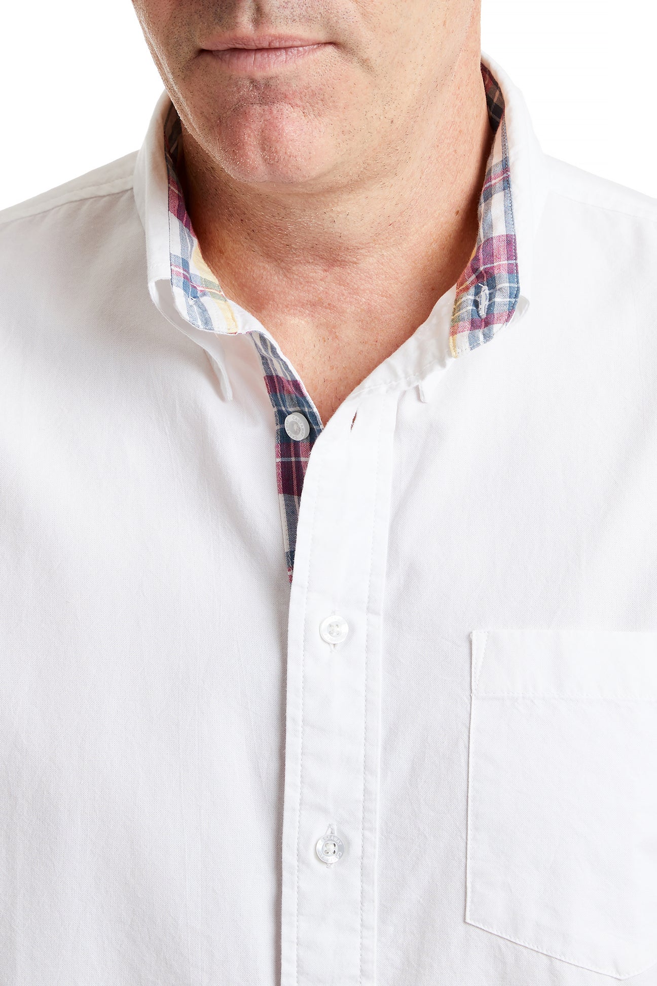 Chase Shirt White Oxford with Lighthouse Madras Trim MENS SPORT SHIRTS Castaway Nantucket Island