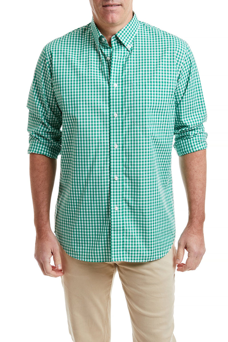Chase Shirt Wide Gingham Emerald MENS SPORT SHIRTS Castaway Nantucket Island