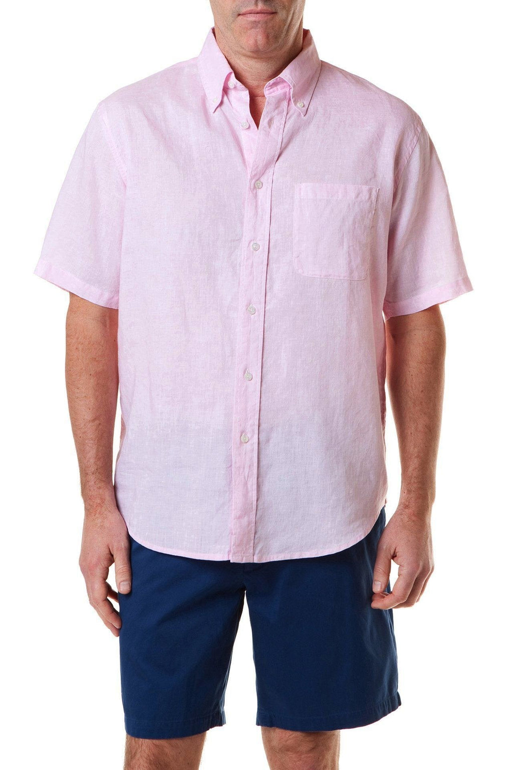 Chase Short Sleeve Shirt Pink Linen - ARCHIVED - Castaway Nantucket Island