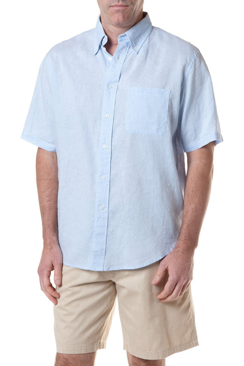Chase Short Sleeve Shirt Powder Blue Linen - MENS TOPS - Castaway Nantucket Island