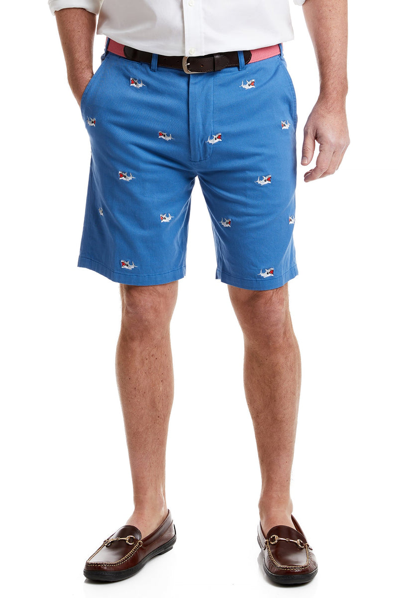 Cisco Short Deep Ocean Blue with Great White Shark MENS EMBROIDERED SHORTS Castaway Nantucket Island