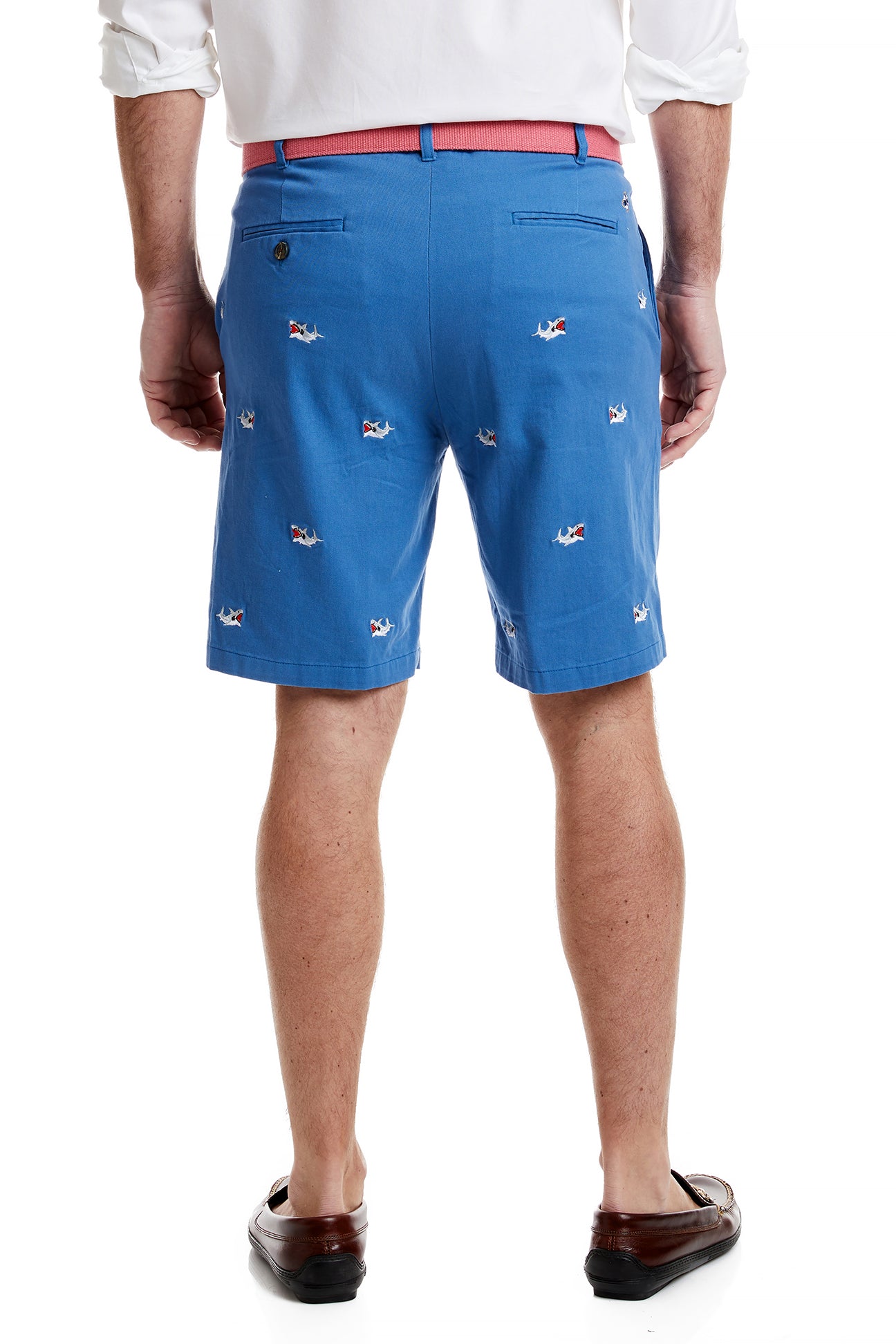 Castaway Mens Embroidered Short Deep Ocean Blue With Great White Shark Castaway Mens Embroidered Short Deep Ocean Blue With Great White Shark