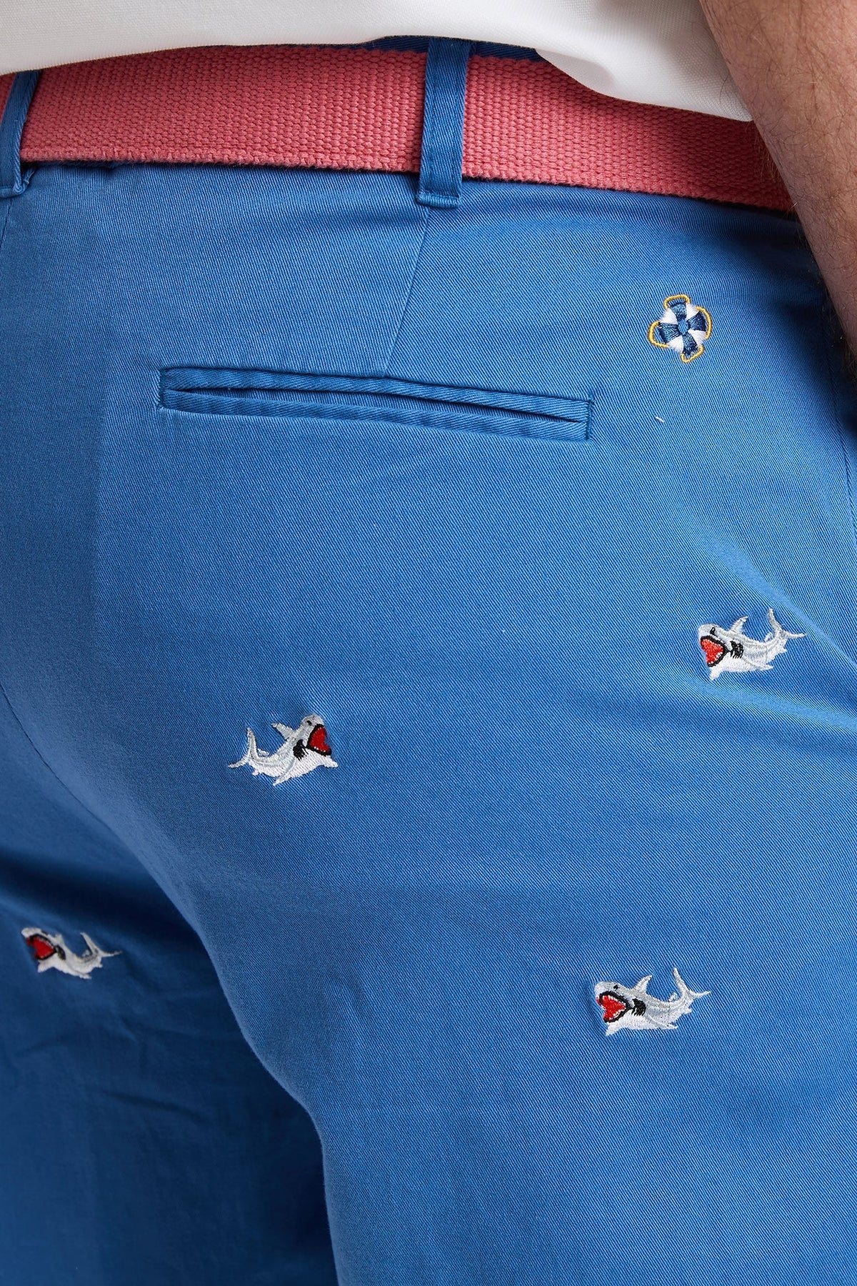 Castaway Mens Embroidered Short Deep Ocean Blue with Great White Shark ...