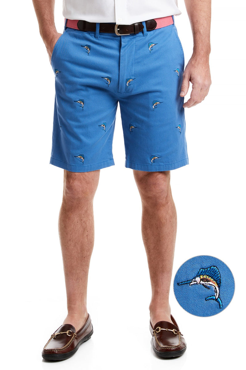 Cisco Short Deep Ocean Blue with Sailfish MENS EMBROIDERED SHORTS Castaway Nantucket Island