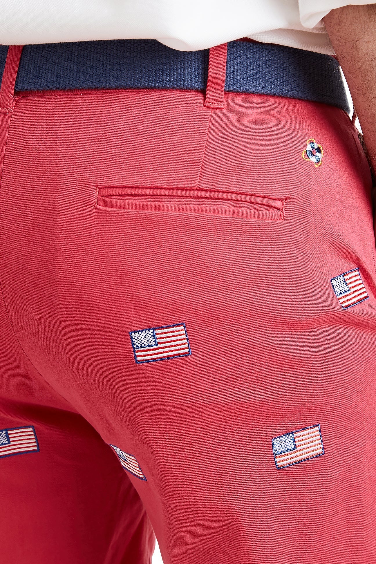 Cisco Short Hurricane Red with American Flag MENS EMBROIDERED SHORTS Castaway Nantucket Island