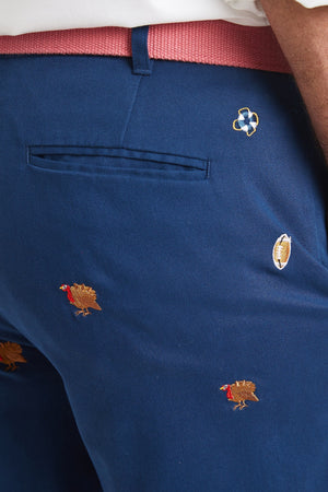 Cisco Short Nantucket Navy with Turkey & Football MENS EMBROIDERED SHORTS Castaway Nantucket Island
