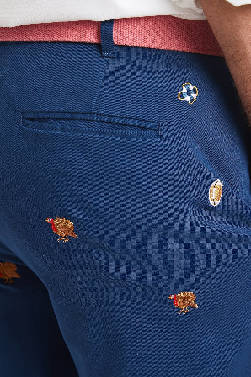 Cisco Short Nantucket Navy with Turkey & Football MENS EMBROIDERED SHORTS Castaway Nantucket Island
