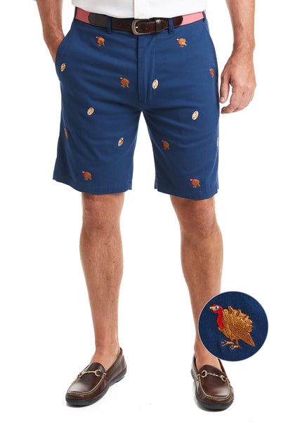 Cisco Short Nantucket Navy with Turkey & Football MENS EMBROIDERED SHORTS Castaway Nantucket Island