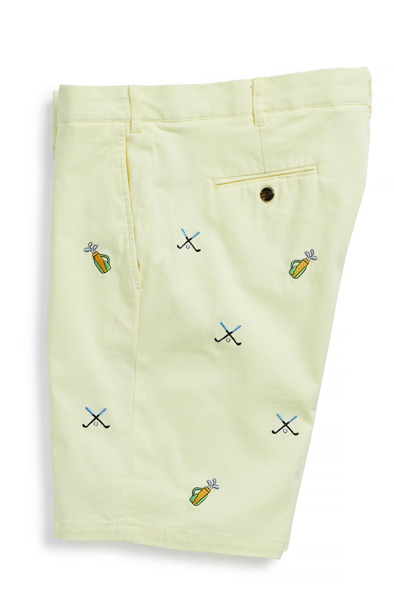 Cisco Short Neon Yellow with Golf Bags & Crossed Clubs MENS EMBROIDERED SHORTS Castaway Nantucket Island