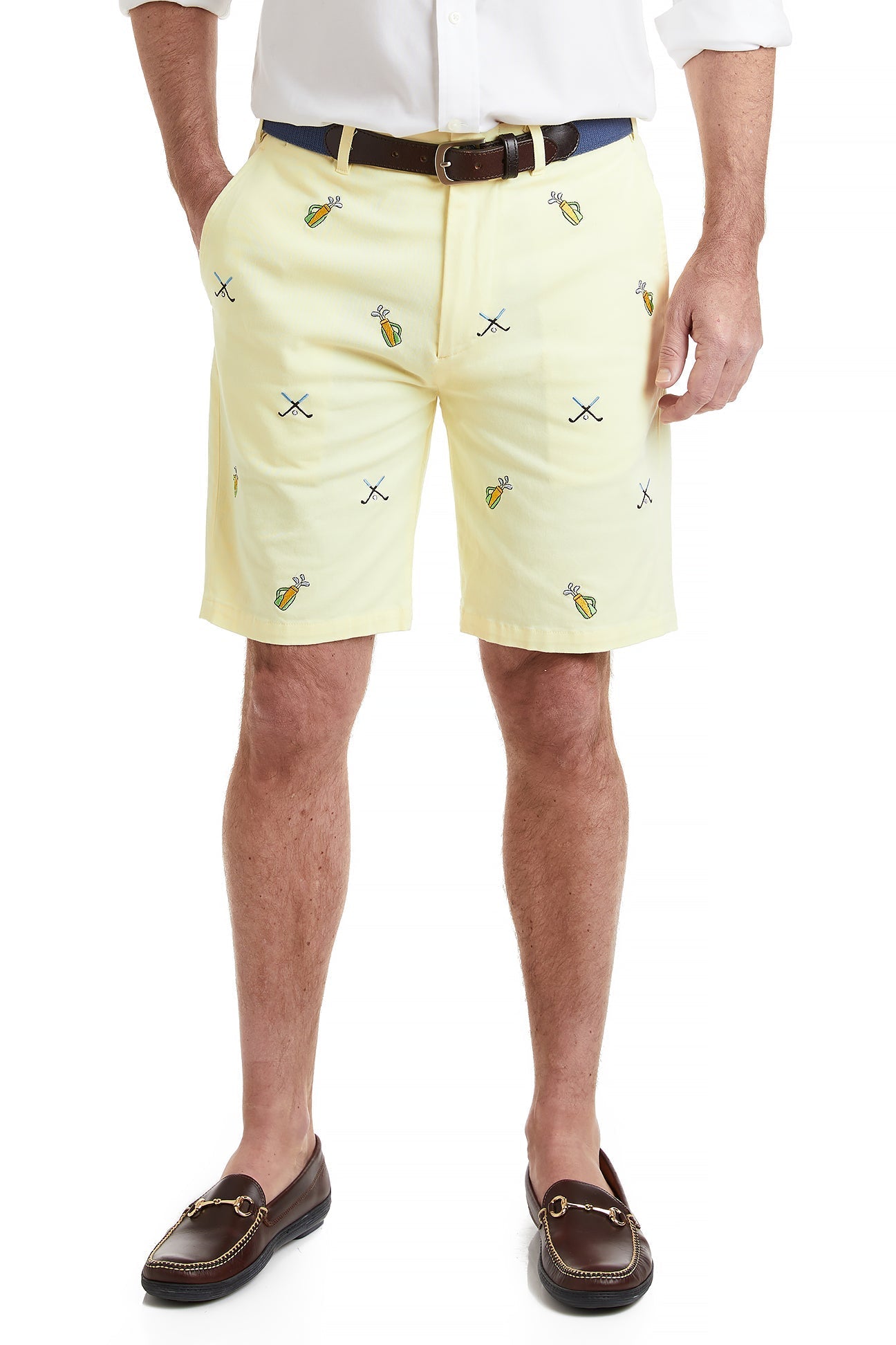 Cisco Short Neon Yellow with Golf Bags & Crossed Clubs MENS EMBROIDERED SHORTS Castaway Nantucket Island