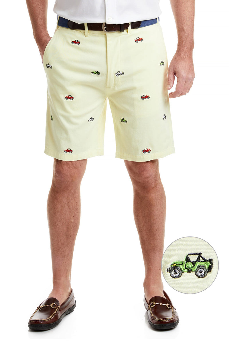 Cisco Short Neon Yellow with Jeeps MENS EMBROIDERED SHORTS Castaway Nantucket Island