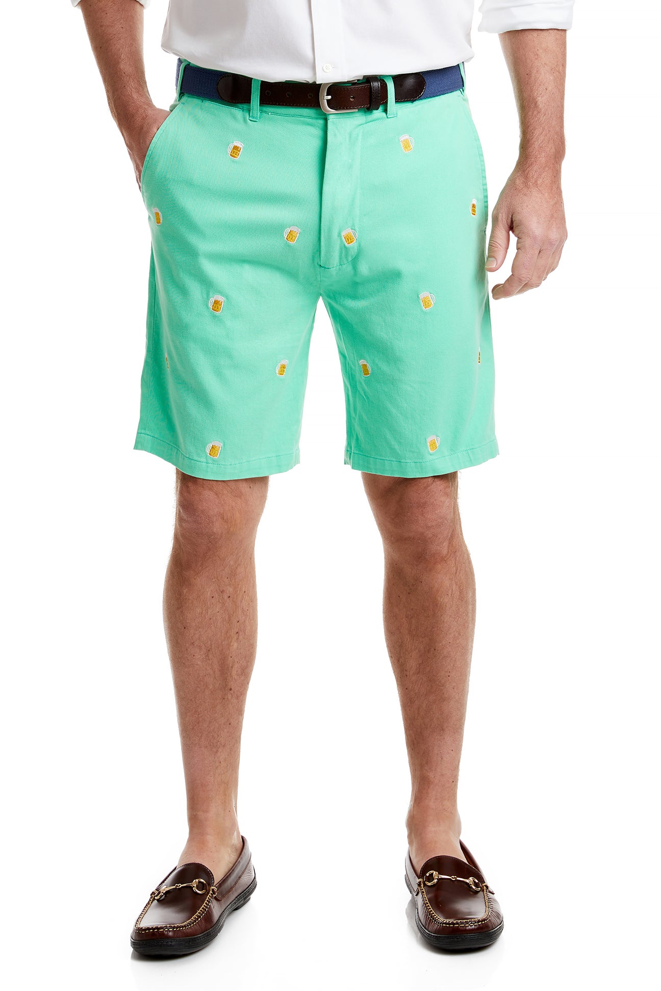 Cisco Short Spring Green with Beer Mug MENS EMBROIDERED SHORTS Castaway Nantucket Island