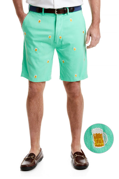 Cisco Short Spring Green with Beer Mug MENS EMBROIDERED SHORTS Castaway Nantucket Island