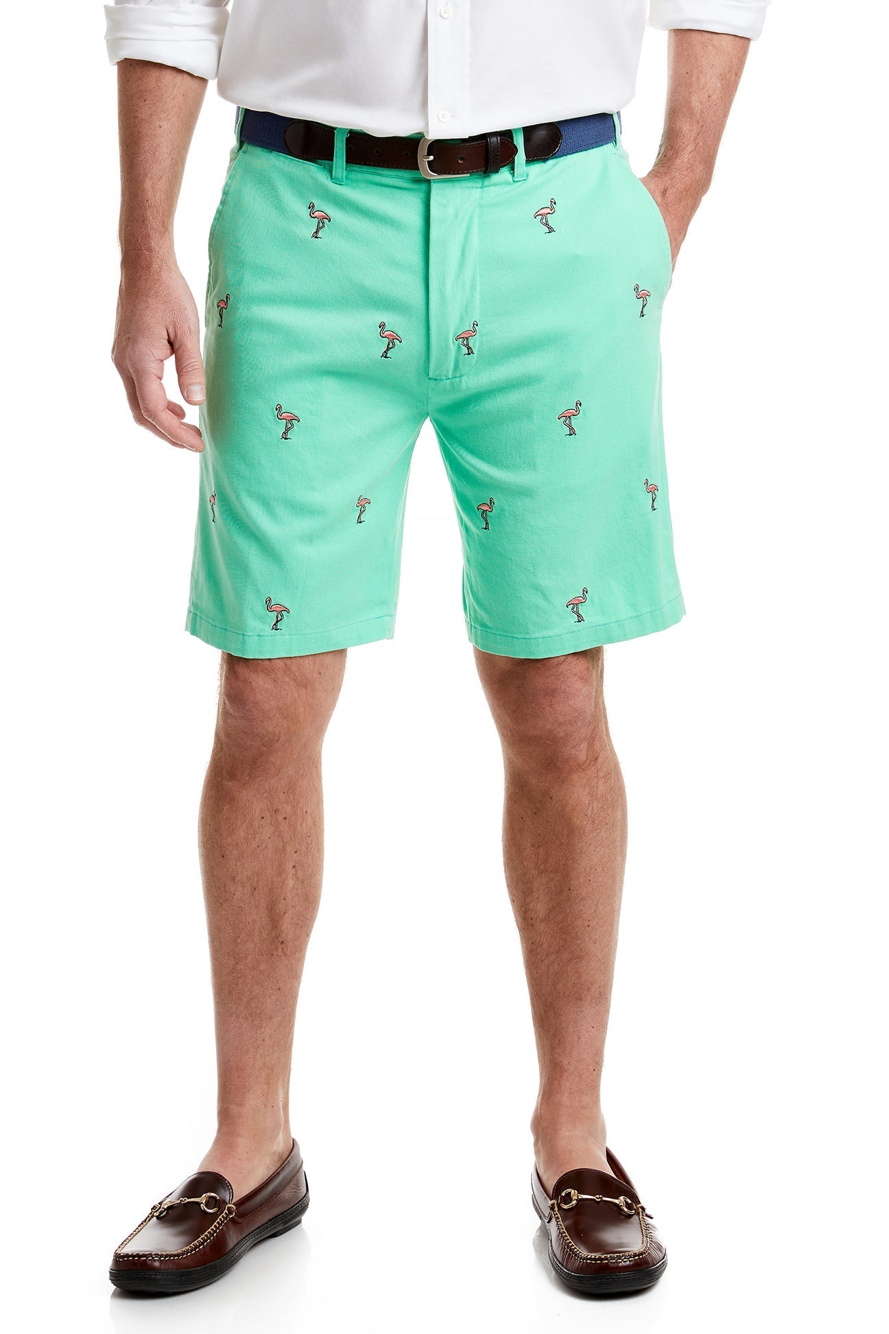 Cisco Short Spring Green with Flamingo MENS EMBROIDERED SHORTS Castaway Nantucket Island