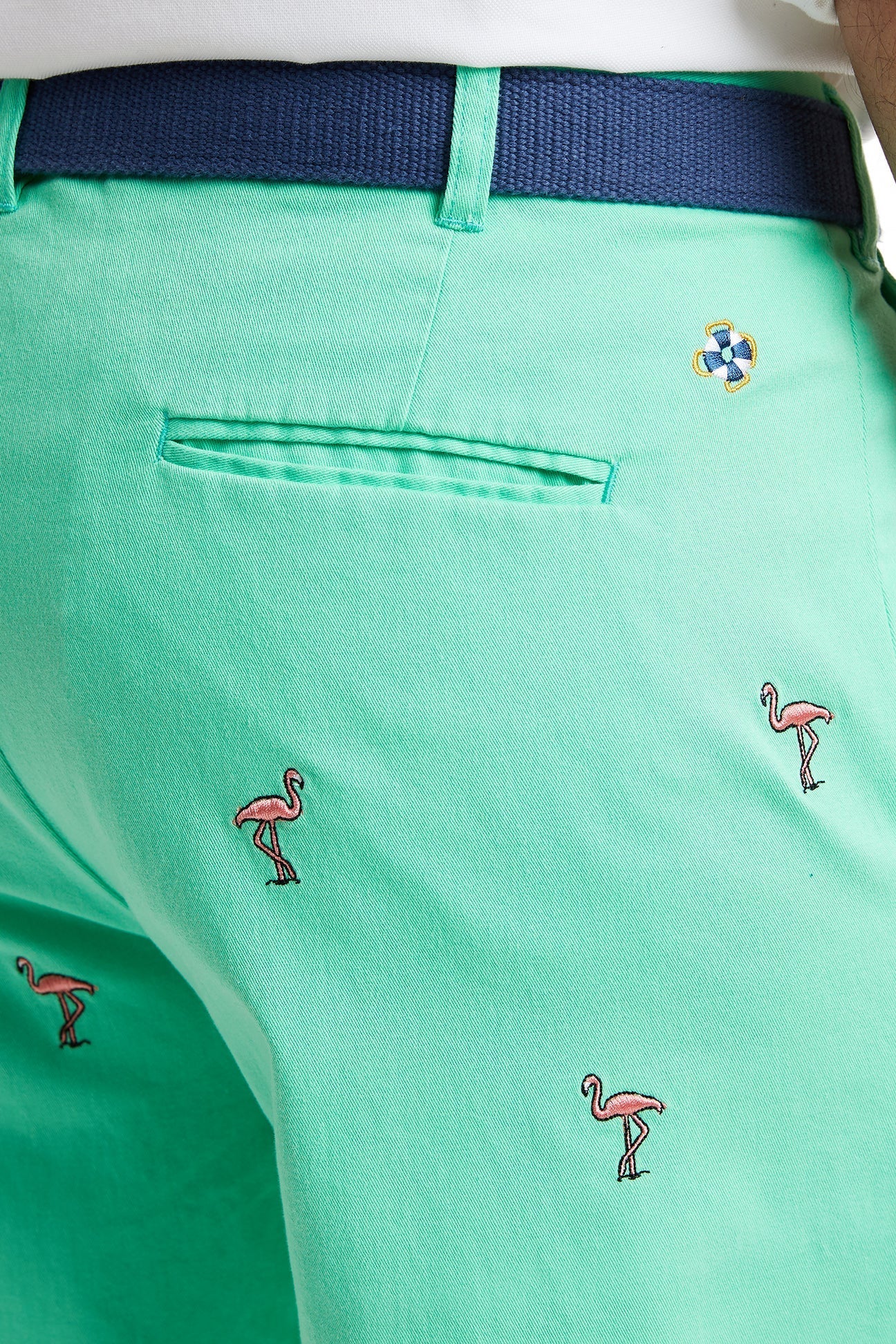 Cisco Short Spring Green with Flamingo MENS EMBROIDERED SHORTS Castaway Nantucket Island