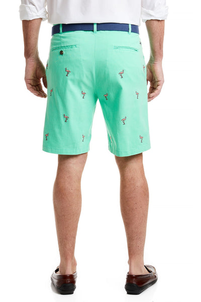 Cisco Short Spring Green with Flamingo MENS EMBROIDERED SHORTS Castaway Nantucket Island