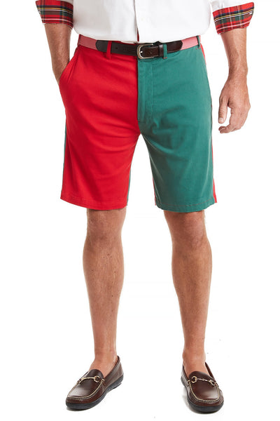 Cisco Short Stretch Twill Bright Red and Hunter Panel MENS SHORTS Castaway Nantucket Island