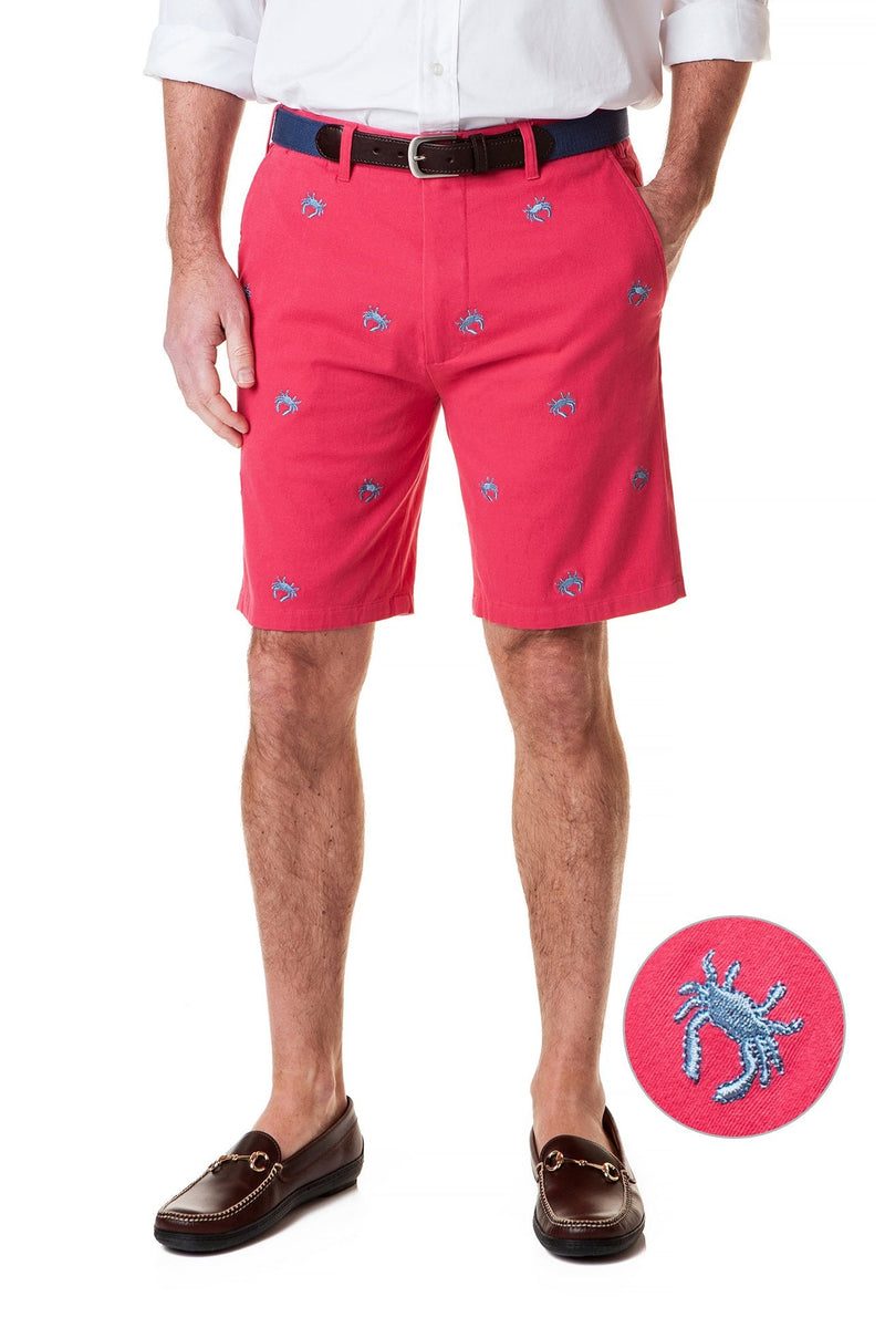Cisco Short Stretch Twill Hurricane Red with Blue Crab - Castaway Nantucket Island