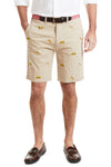 Cisco Short Stretch Twill Khaki with Hamburger & Hotdog MENS EMBROIDERED SHORTS Castaway Nantucket Island