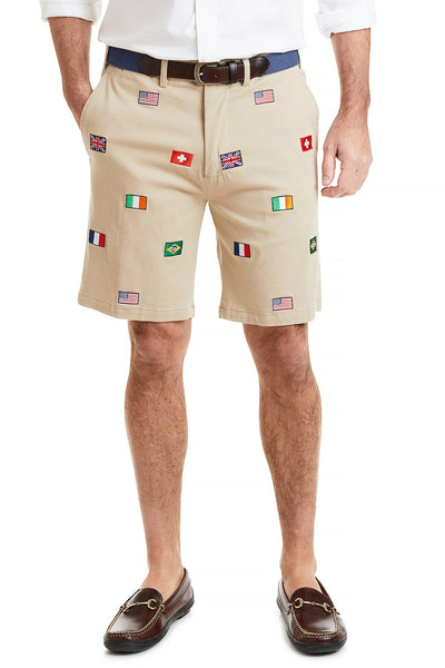 Cisco Short Stretch Twill Khaki with World Cup MENS EMBROIDERED SHORTS Castaway Nantucket Island