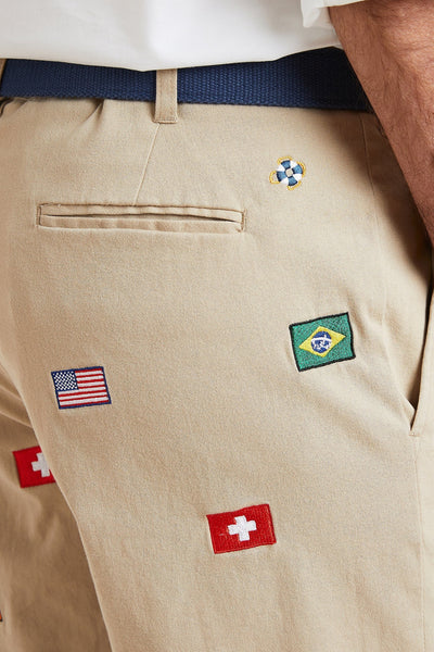 Cisco Short Stretch Twill Khaki with World Cup MENS EMBROIDERED SHORTS Castaway Nantucket Island